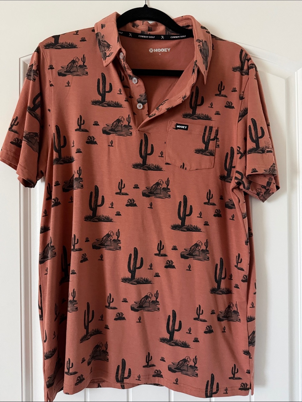 HOOEY Men's Desert Cactus Polo - Rust with Black Print